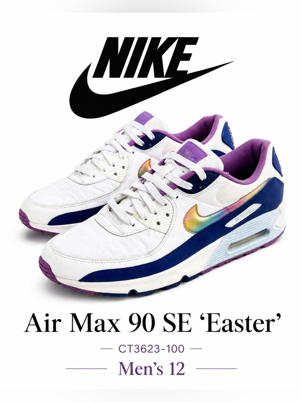 Nike Air Max 90 SE Easter CT3623-100 Iridescent Sneakers Men’s 12